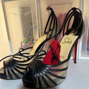 Christian Louboutin Black and Red Strappy Platform Heels